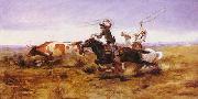 Charles M Russell O.H.Cowboys Roping a Steer Germany oil painting reproduction